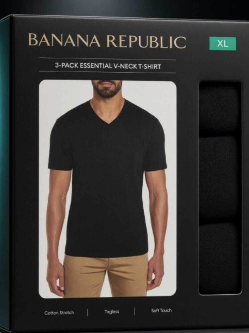 3-Pack Banana Republic Men's V-Neck Tee, Cotton Stretch Tagless BLACK